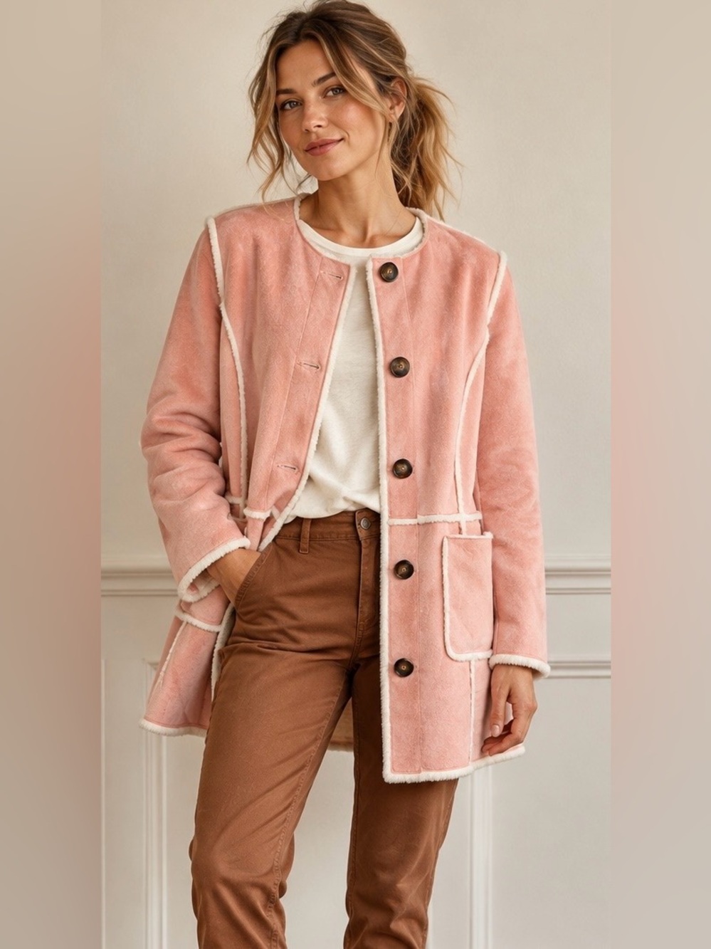 Regal Faux Furs Shearling Coat in Blush - Like New